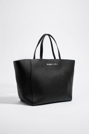 Bimba Y Lola L Leather Shopper Bag Black | USA 5701DIZNC