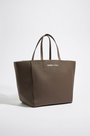 Bimba Y Lola L Leather Shopper Bag Dark Grey Brown | USA 8734JEDHT